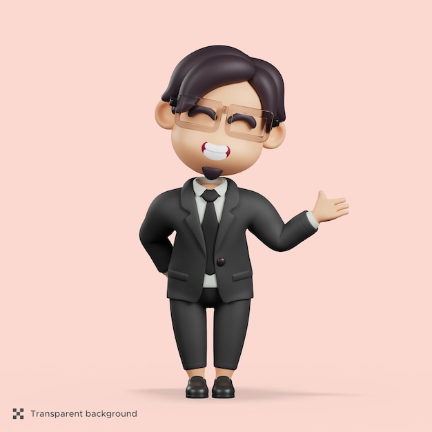 3d cute character businessman with welcome pose