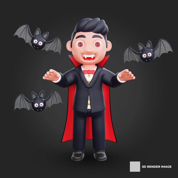 PSD 3d cute character halloween vampire scary design illustration