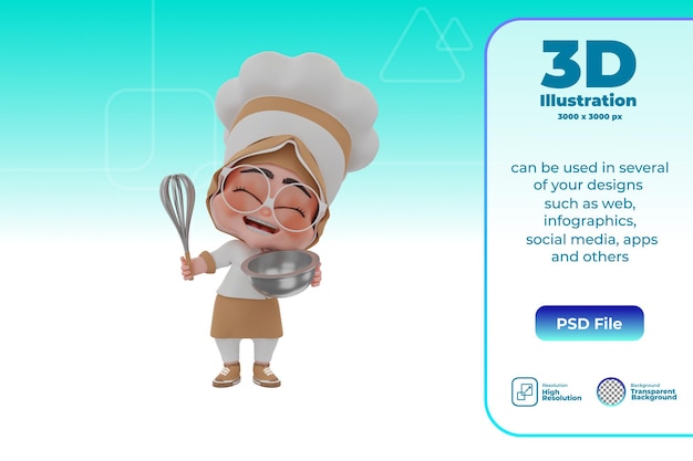 3D Cute chef character illustration