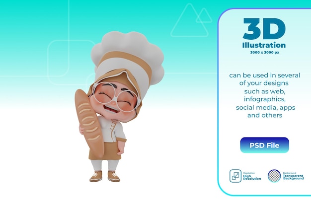 3D Cute chef character illustration