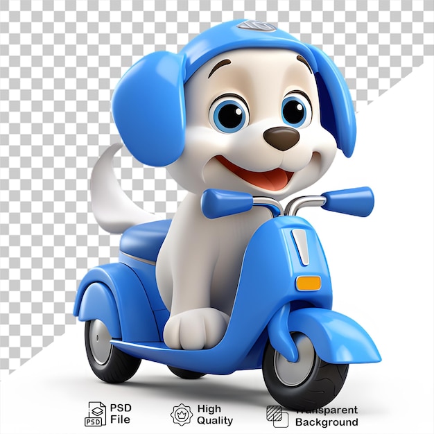 3d cute dog ride a motorcycle isolated on transparent background