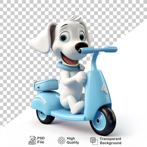 3d cute dog ride a motorcycle isolated on transparent background