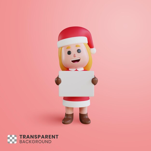 PSD 3d cute girl character santa claus holding blank paper