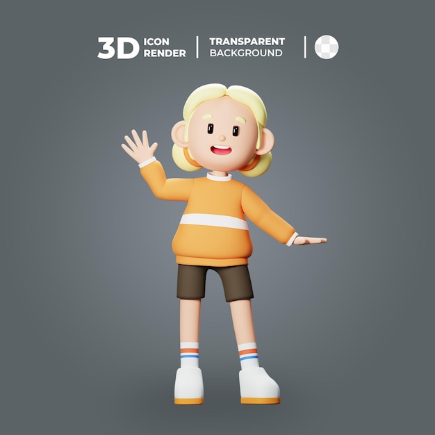 3D Cute Girl Character Say Hallo