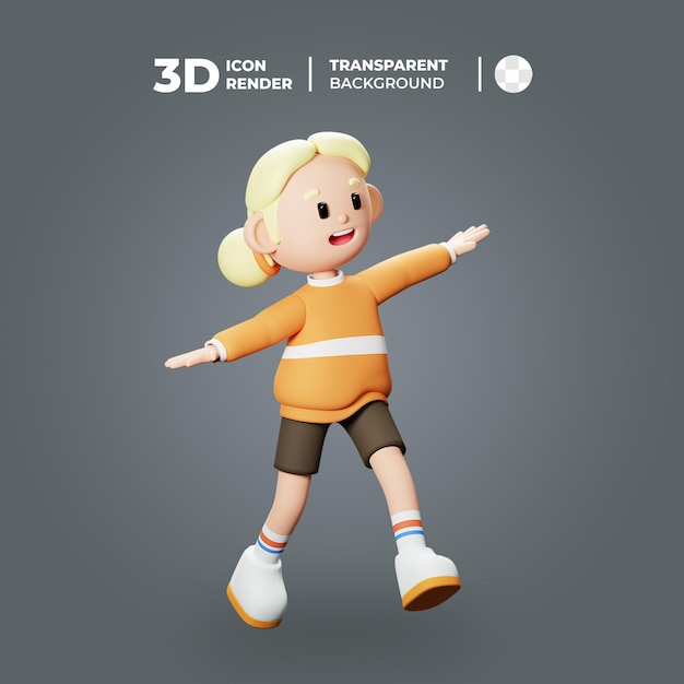 3D Cute Girl Character Very Happy