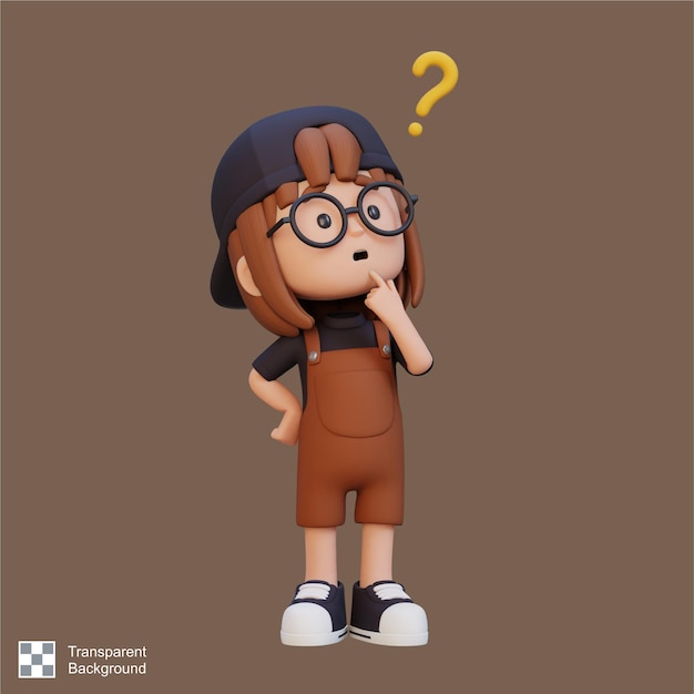 3D cute girl thinking clueless