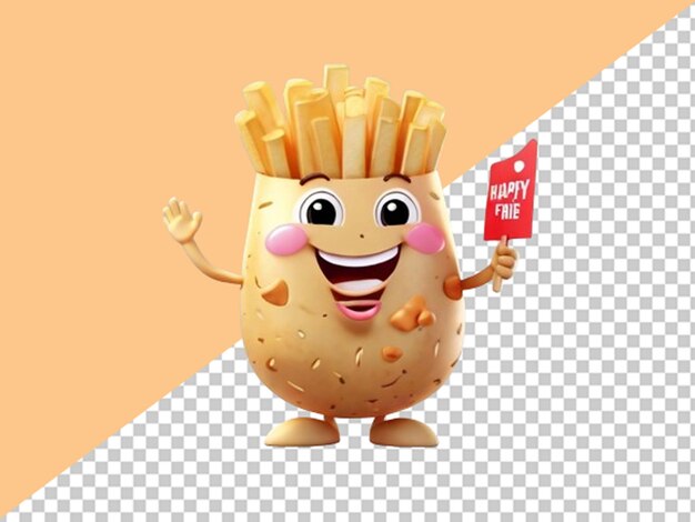 3d cute happy potato French fries character