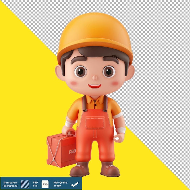 3D Cute Health Food Store Delivery Worker Transparent Background PNG PSD