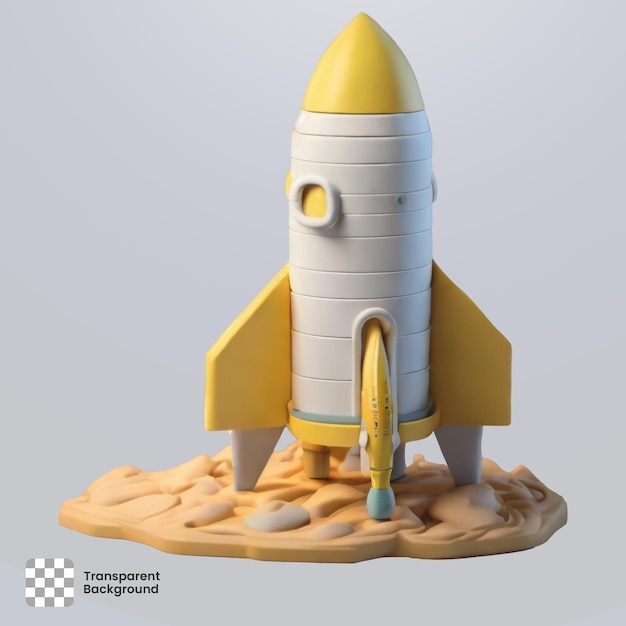 A 3D cute isometric rocket icon of clay soft lighting and pastel colors