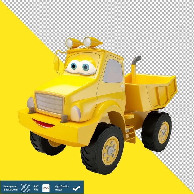 3D Cute Simple Yellow Truck Vehicle No Handle No Driver transparent background PNG PSD