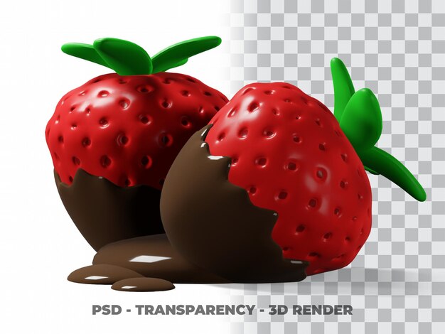 3D Cute Strawberry Chocolate with Transparency Background