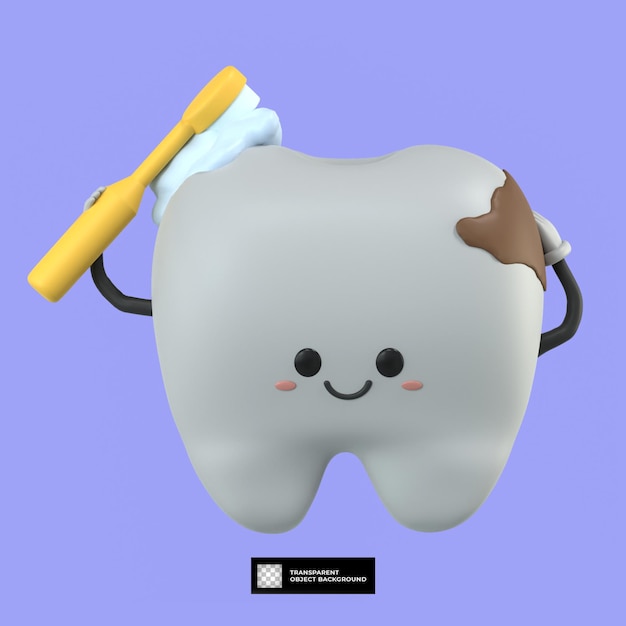 3d cute tooth cartoon character mascot illustration