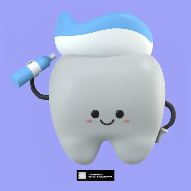 3d cute tooth cartoon character mascot illustration