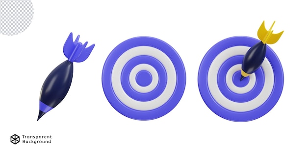 3d dart board icon for target with bullseye arrow icon set