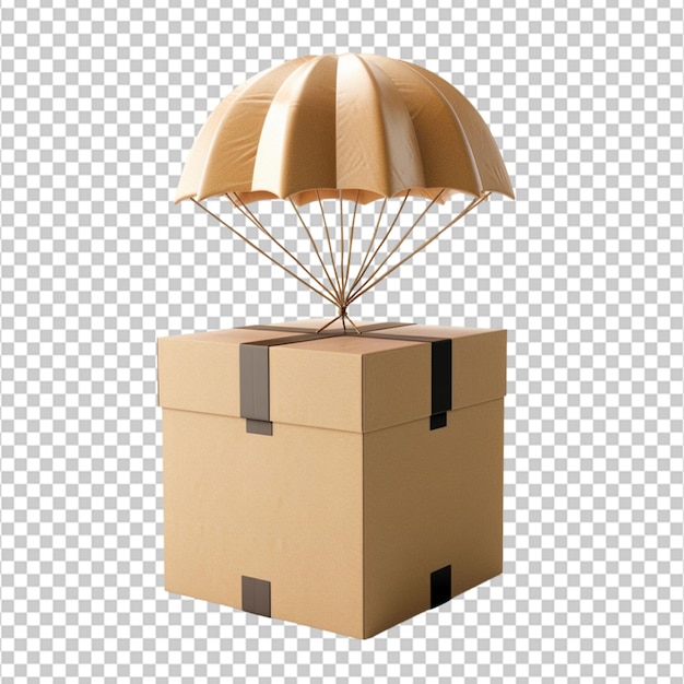 3D Delivery box with Parachute on white background