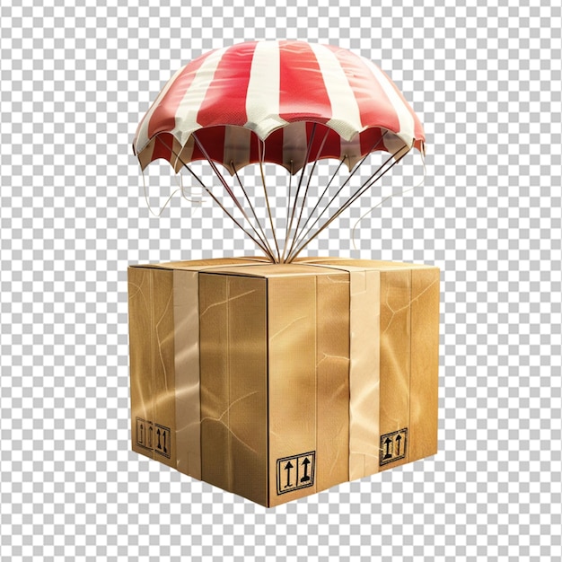 3D Delivery box with Parachute on white background