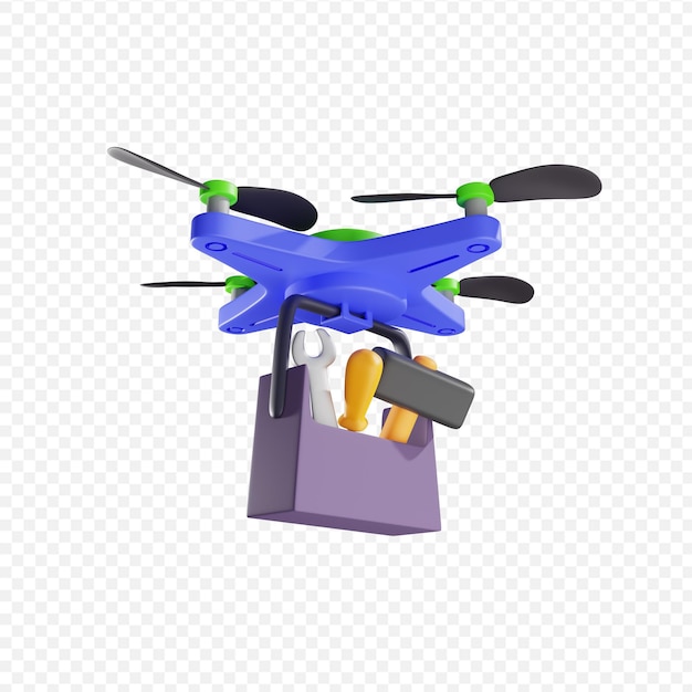 3d delivery of carrying case with various tools by drone contactless delivery modern technologies