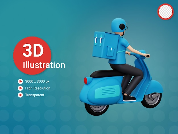 3d Delivery person riding scooter concept illustration