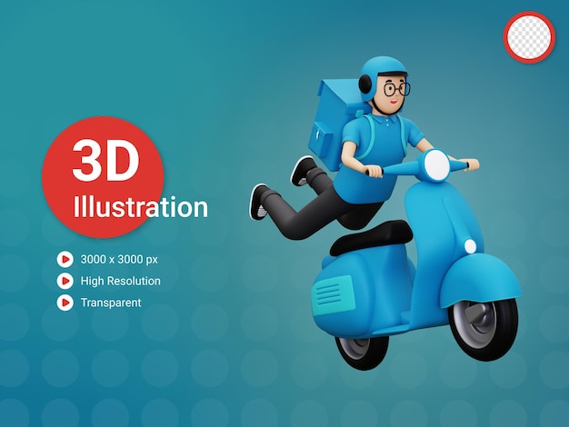 3d Deliveryman riding scooter concept illustration