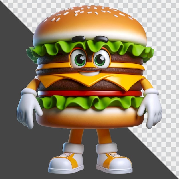 PSD 3d design of a burger mascot character