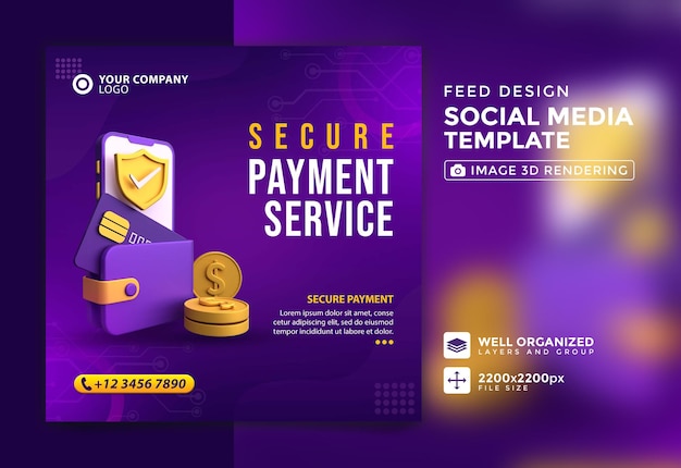 3d design secure payment service instagram post