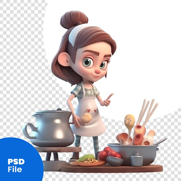 PSD 3d digital render of a cartoon character with a cooking theme psd template