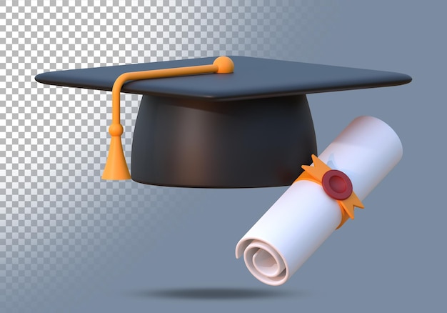 3d diploma hat. Three dimensional render illustration.