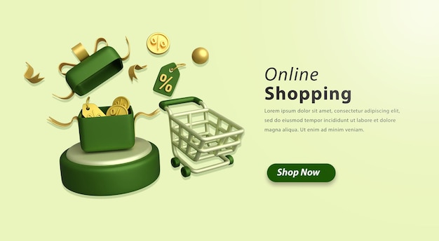 3d discount box and shopping cart illustration