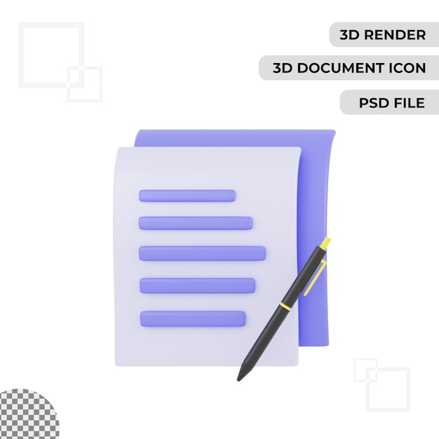 3d document edited icon render isolated transparent background