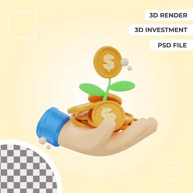 3d dollar plant icon object illustration premium psd