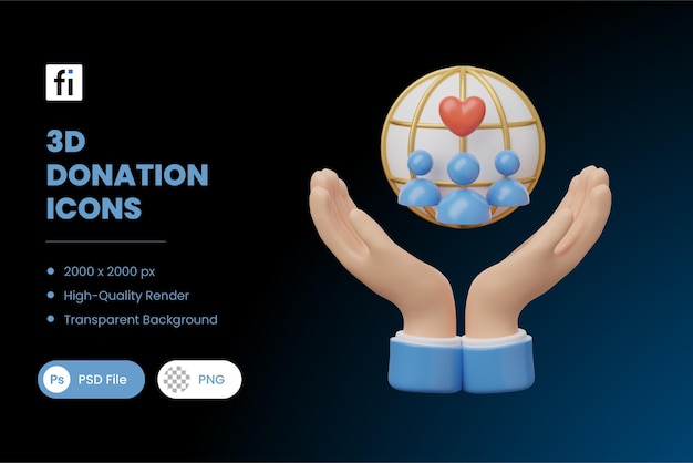 PSD 3d donation illustration nonprofit organization