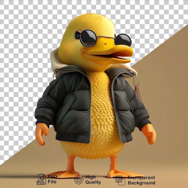 3d duck character wearing a jacket isolated on transparent background include png file