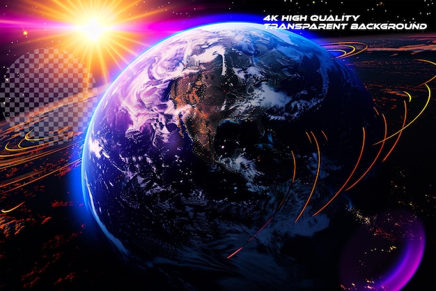 3D Earth dawn and orbit international science on transparent background