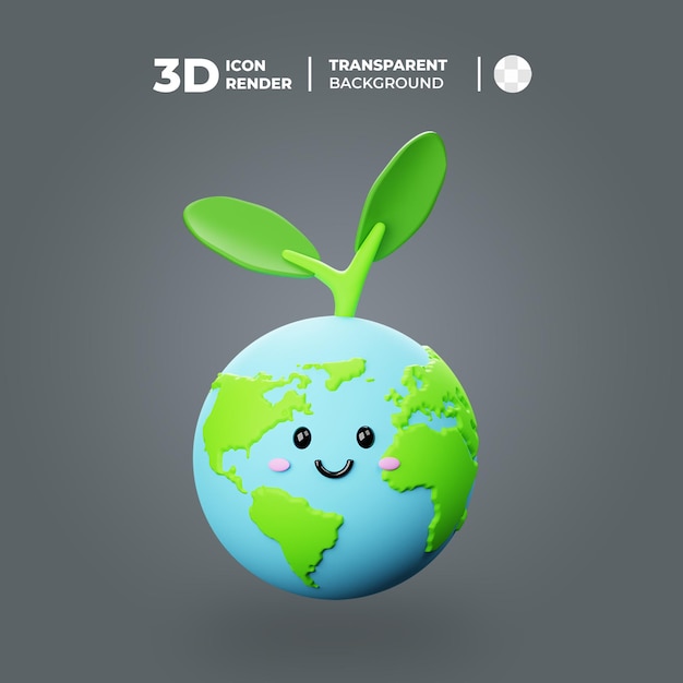 A 3d earth with a smiling face and a happy face