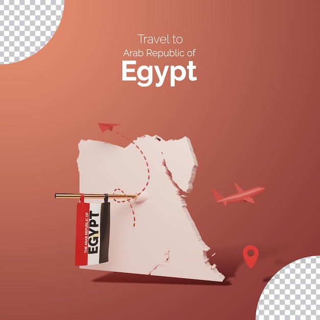 PSD 3d egypt map with summer travel vacation concept