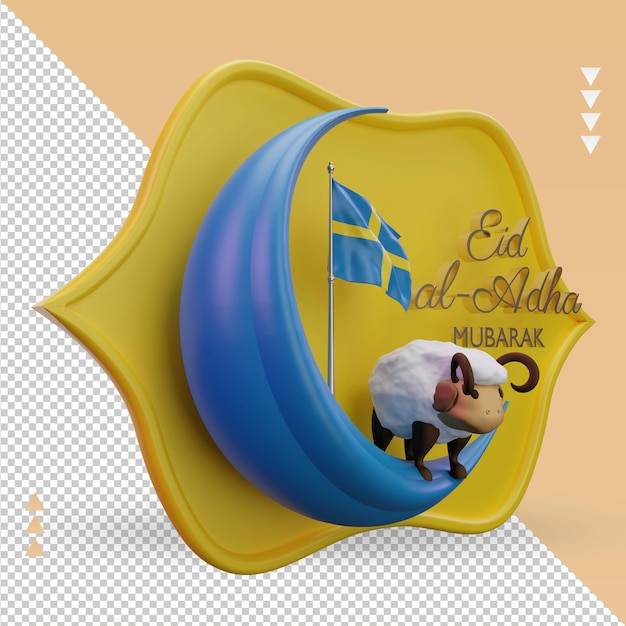 3d eid al adha Sweden flag rendering left view