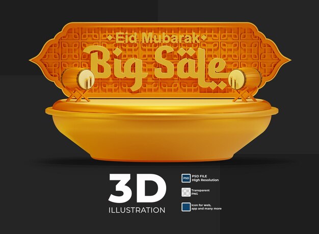 3d Eid Mubarak Big Sale Text