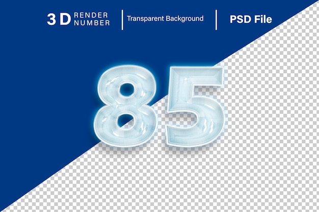 3d Eighty Five Number 85 snow color isolated on transparent background