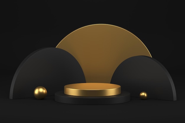 PSD 3d elegant black and gold scene with podium for product presentation