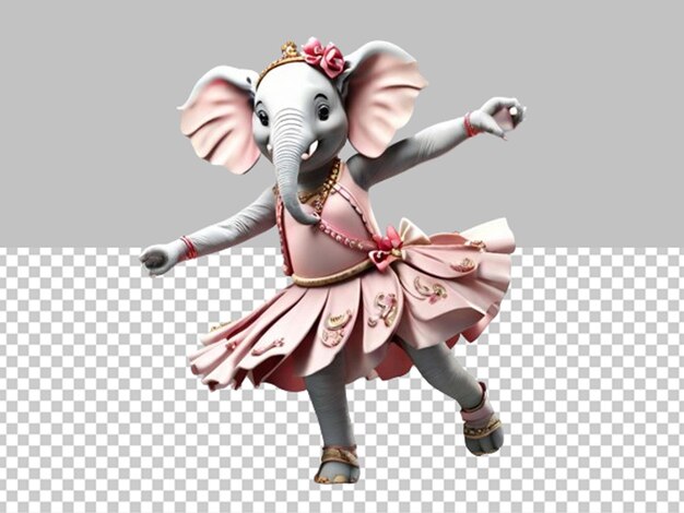 3D elephant dressed as a ballerina dancing