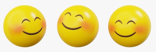 3d Emoticon or Smiley blushing smiling yellow ball emoji