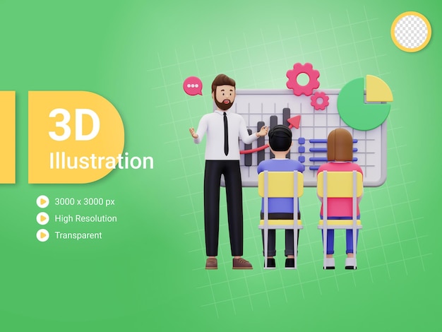 3d Employee giving presentation illustration