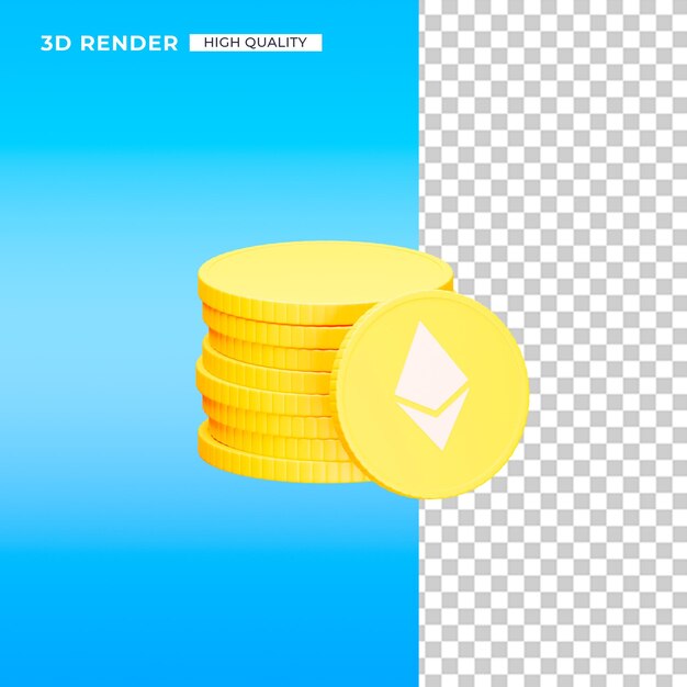 3d Ethereum coin with gold coinsicon concept