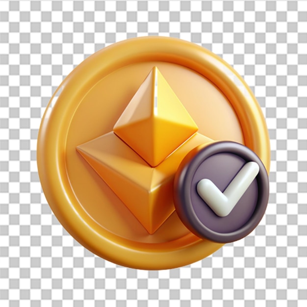 PSD 3d ethereum and cross mark illustration eth icon approved payment icon successful transaction buy or sell currency online cryptocurrency transaction online banking modern vector in 3d style