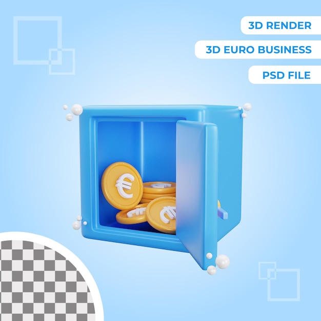 3d euro bank locker icon illustration object isolated