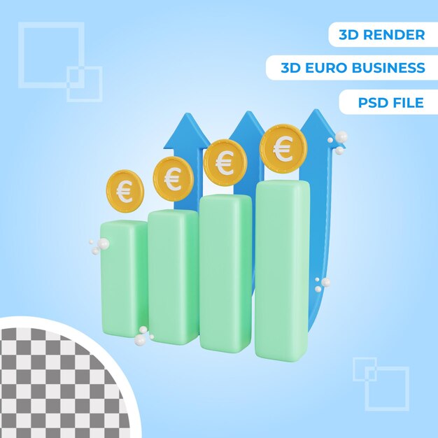 3d euro growth icon illustration object isolated