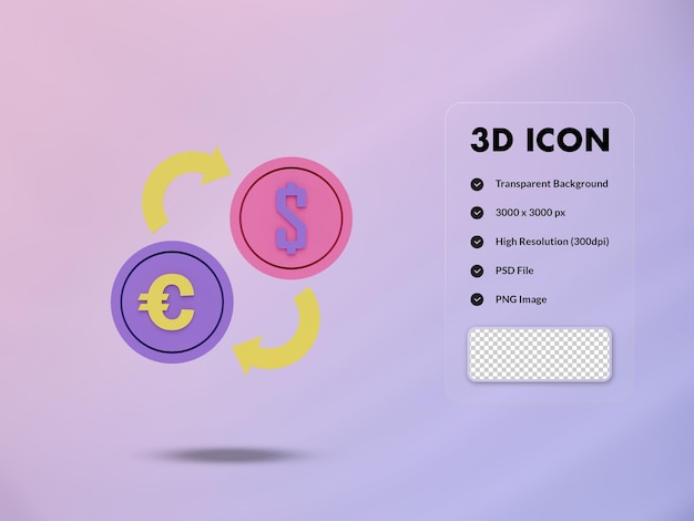 3D exchange and dollar coin icon 3d render illustration