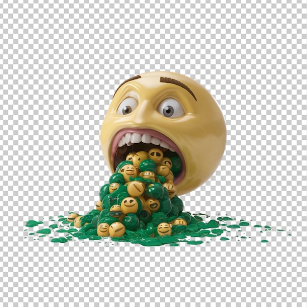 PSD 3d face vomiting emoji with green face isolated on transparent background