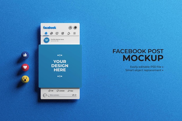 3d facebook interface with emojis for social media post mockup