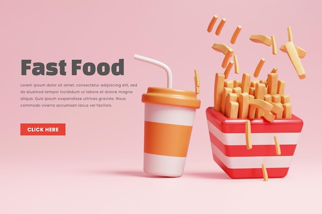 3d fast food banner or 3d food web banner template or website fast food banner